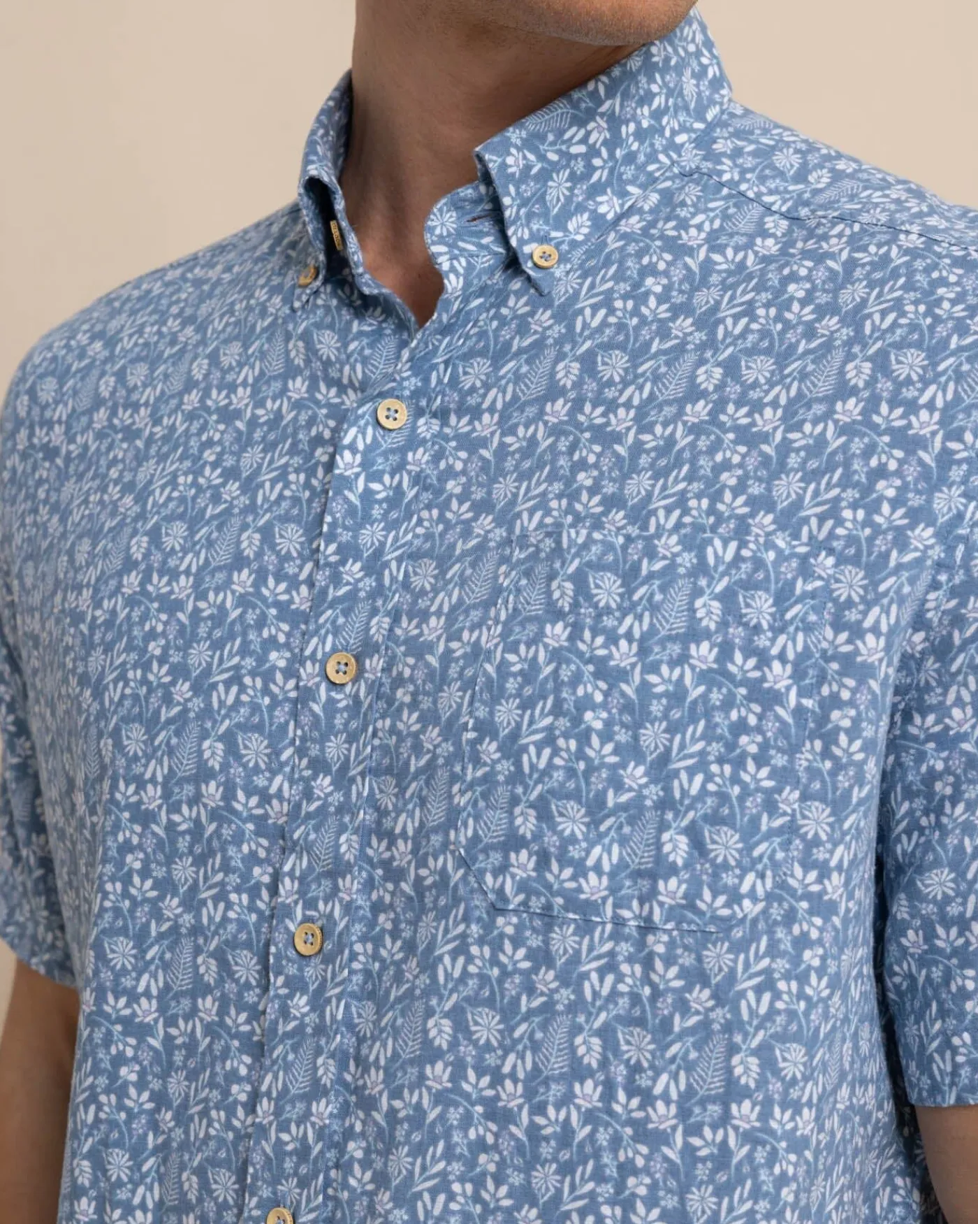 Best Sale Southern Tide Linen Rayon Ditzy Floral Short Sleeve Sport Shirt