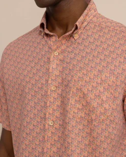 Flash Sale Southern Tide Linen Rayon Vacation Views Short Sleeve Sport Shirt Desert Flower Coral