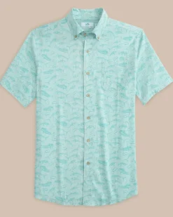 Hot Southern Tide Linen Rayon You'Ve Been Schooled Short Sleeve Sport Shirt Wake Blue