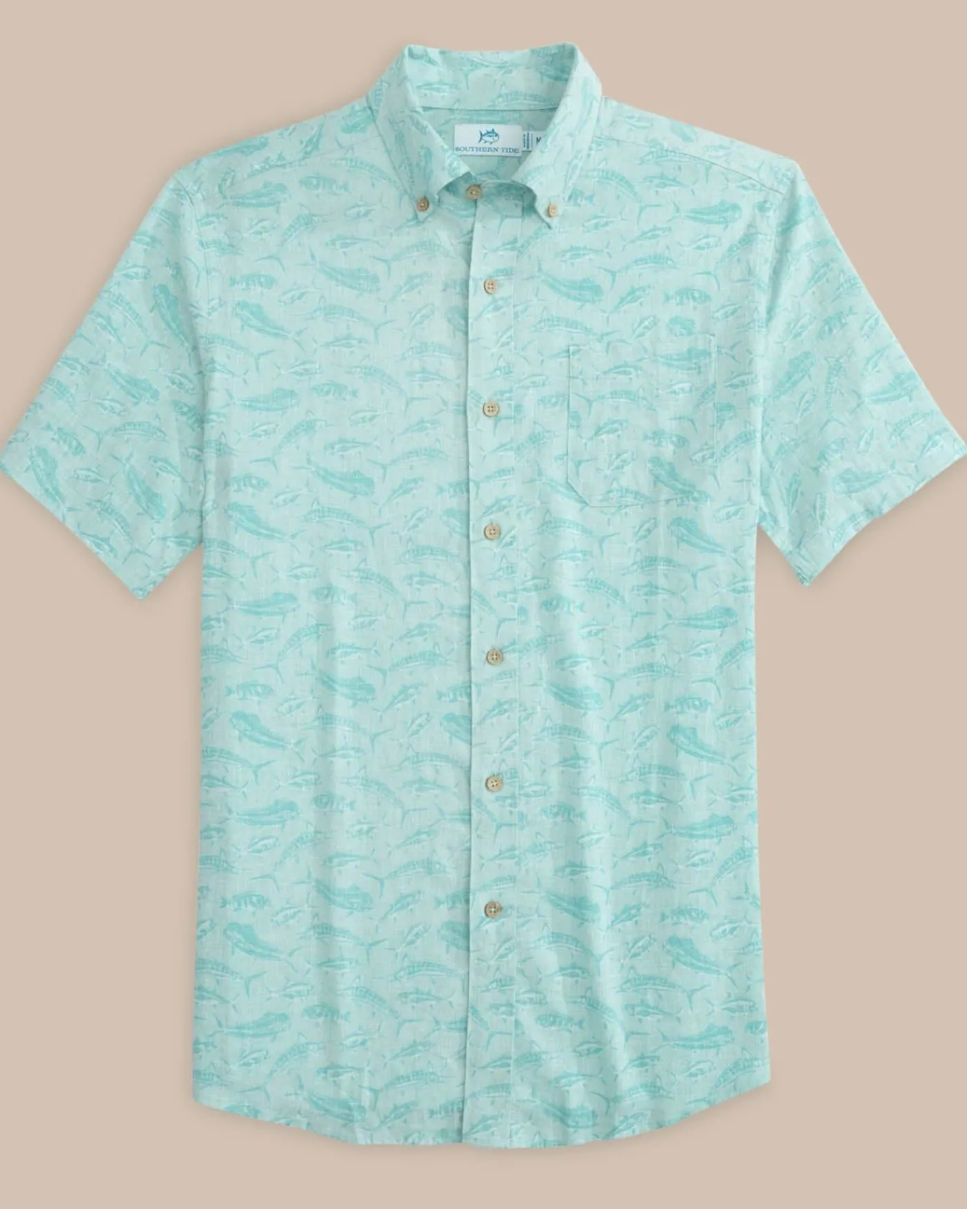 Hot Southern Tide Linen Rayon You'Ve Been Schooled Short Sleeve Sport Shirt Wake Blue