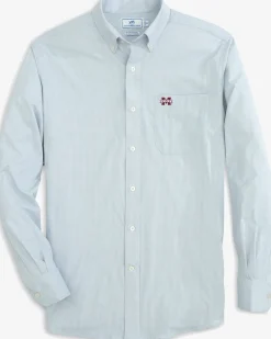 Best Sale Southern Tide Mississippi State Bulldogs Gingham Button Down Shirt Slate Grey