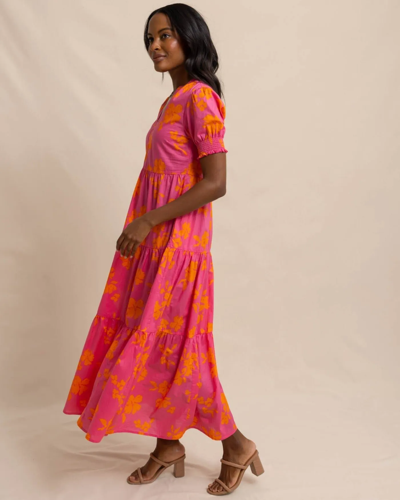 Sale Southern Tide Nadine Tiered Cotton Lawn Maxi Dress Camelia Rose Pink