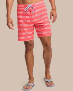 Outlet Southern Tide Paddlin' Out Printed Swim Short Sunkist Coral