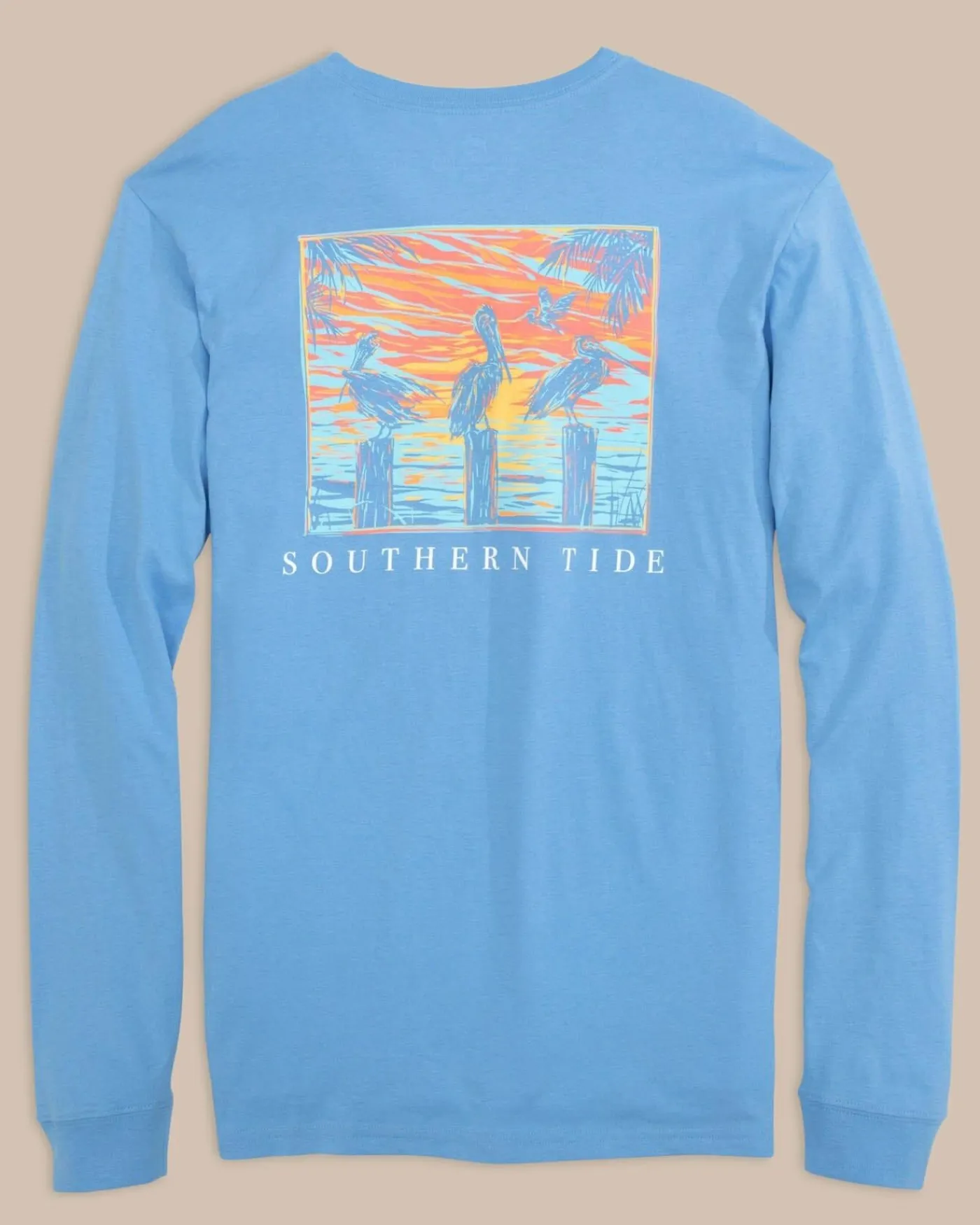 Cheap Southern Tide Pelican Sunset Long Sleeve T-Shirt Ocean Channel