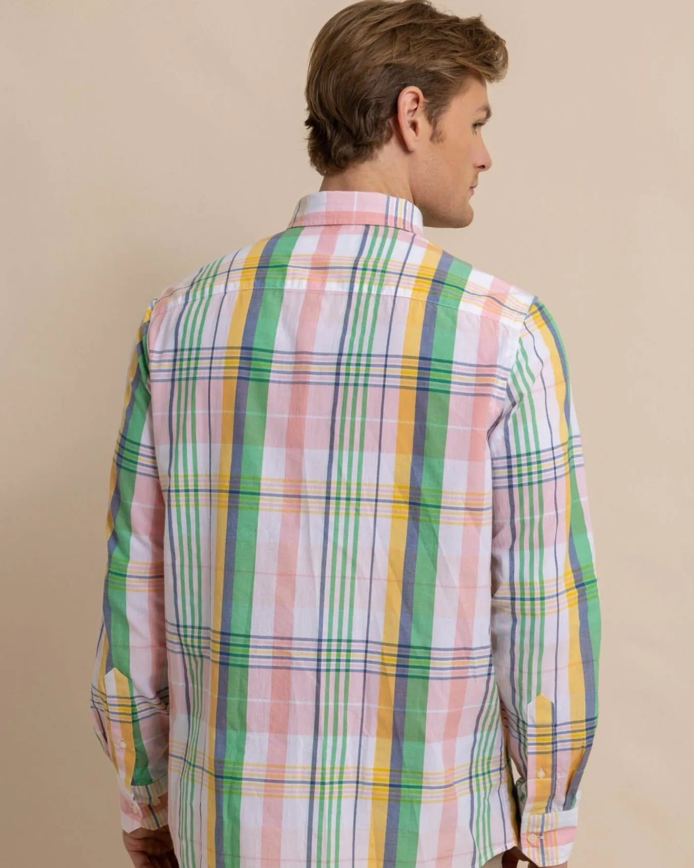 Flash Sale Southern Tide Springers Point Madras Plaid Long Sleeve Sport Shirt Classic White