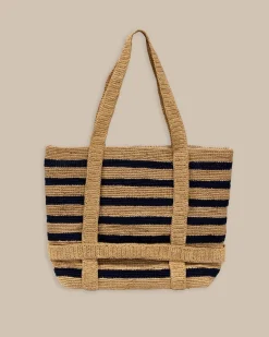 Fashion Southern Tide Striped Straw Hat Carrier Beach Tote Navy