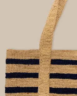 Fashion Southern Tide Striped Straw Hat Carrier Beach Tote Navy