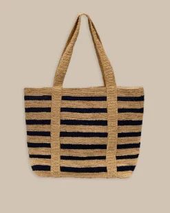 Fashion Southern Tide Striped Straw Hat Carrier Beach Tote Navy