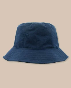 Best Sale Southern Tide Sun Washed Seersucker Bucket Hat Navy