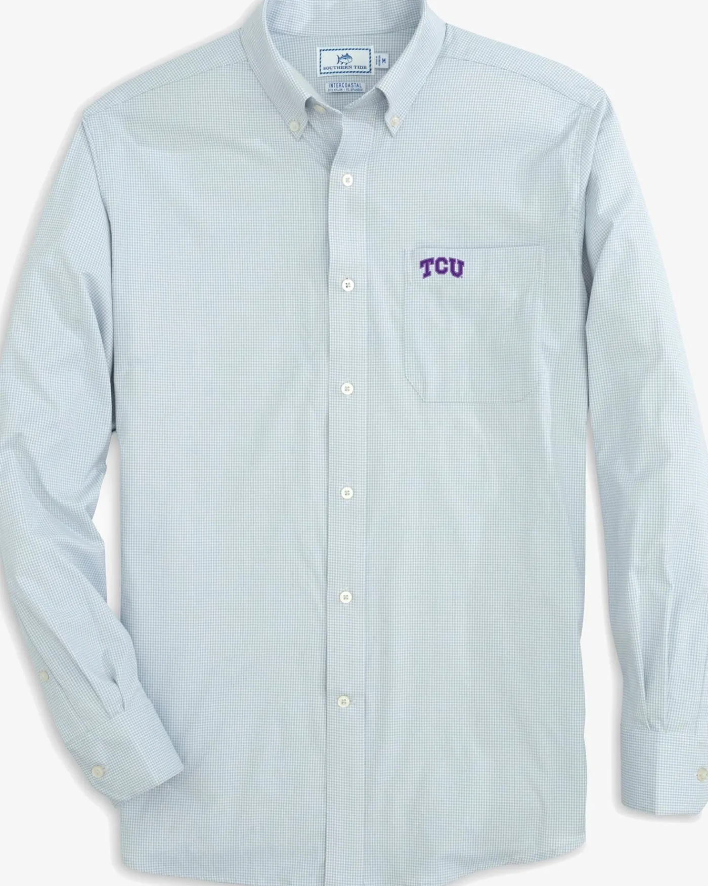 Cheap Southern Tide Tcu Horned Frogs Gingham Button Down Shirt Slate Grey