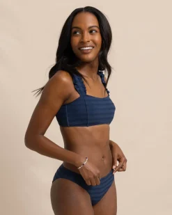 Hot Southern Tide Texture Ruffle Bikini Top Dress Blue