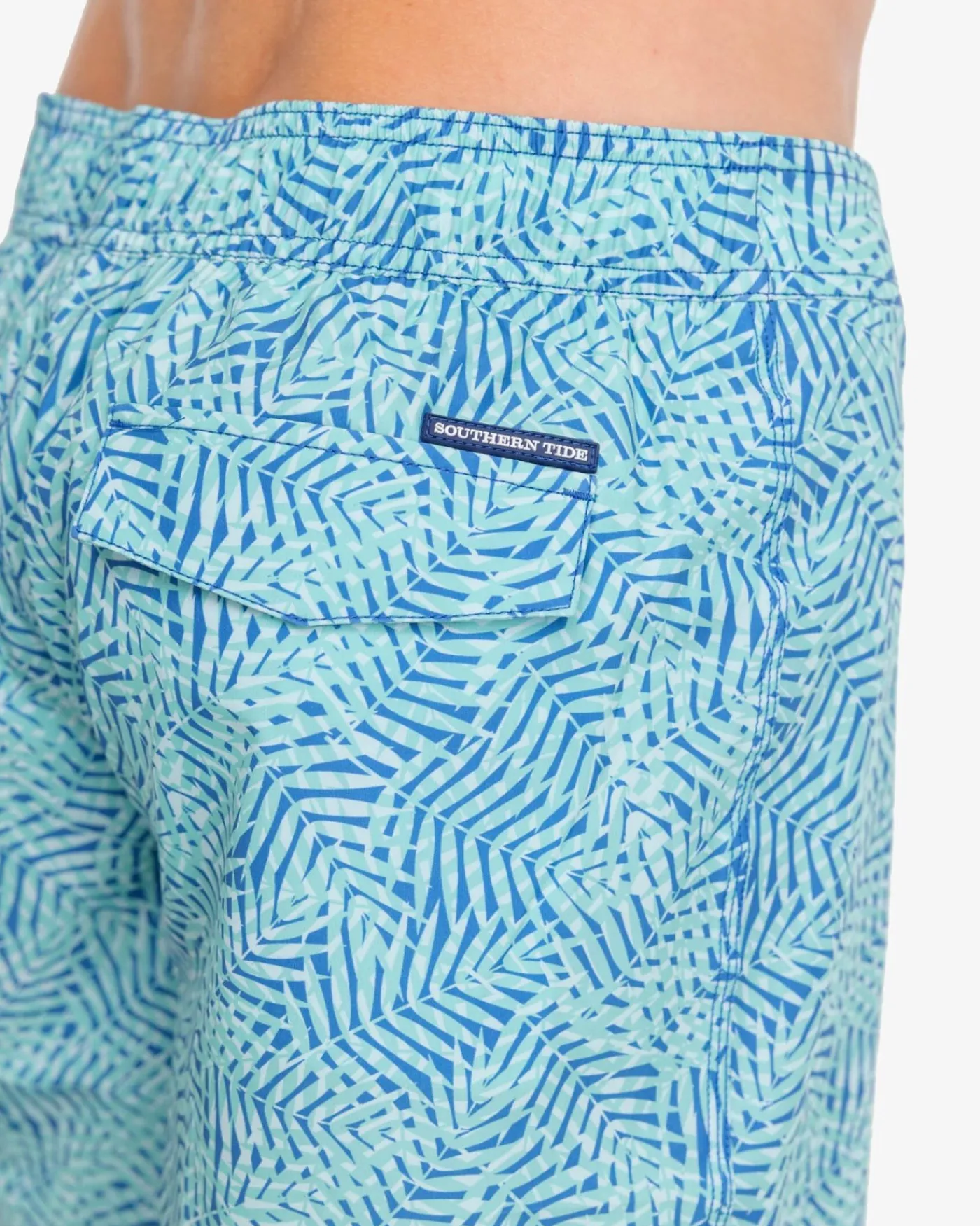 Store Southern Tide Vibin' Palm Printed Swim Short Atlantic Blue