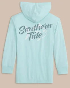 Outlet Southern Tide Youth Letterpress Skipjack Long Sleeve Hoodie T-Shirt Wake Blue