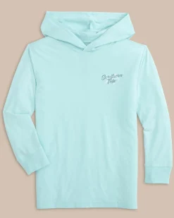 Outlet Southern Tide Youth Letterpress Skipjack Long Sleeve Hoodie T-Shirt Wake Blue